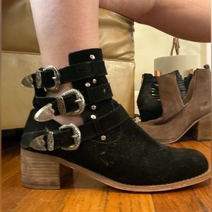Suede block heel western booties